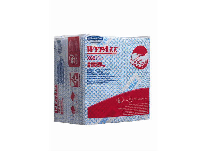 WypAll X80 Plus-Tücher 19139 – 8 Packungen mit je 30 viertelgefalteten Tüchern, blau Blau 8 x 30 Clo