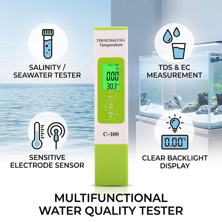 HEEPDD Pool-Salztester, Digitaler Wasserqualitätsmesser, 5-in-1, Misst den Salzgehalt, TDS, EC-Tempe