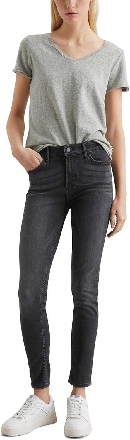 Marc O'Polo Denim Damen T-Shirt aus Bio-Baumwolle mit V-Ausschnitt XXS Grau, XXS Grau