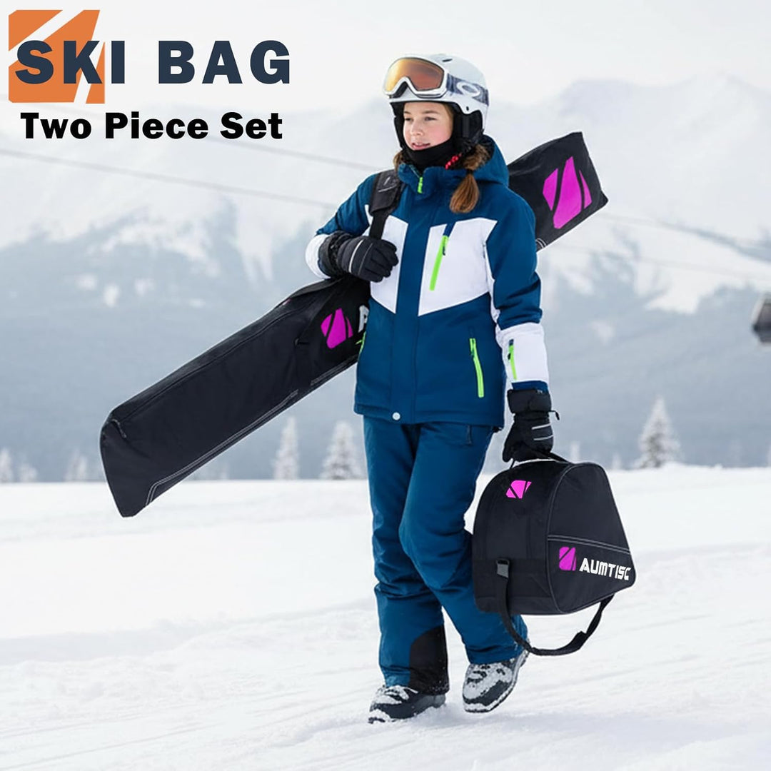 AUMTISC Skitasche Set Skisack &Skischuhtasche Längenverstellbare Bis 200 cm für 1 Paar Ski & Skischu