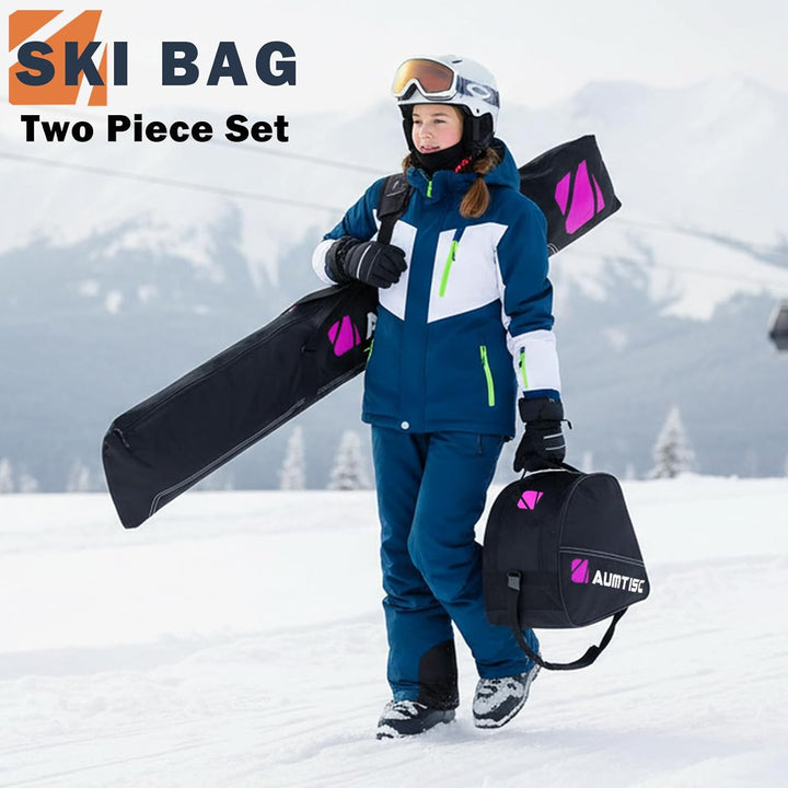 AUMTISC Skitasche Set Skisack &Skischuhtasche Längenverstellbare Bis 200 cm für 1 Paar Ski & Skischu