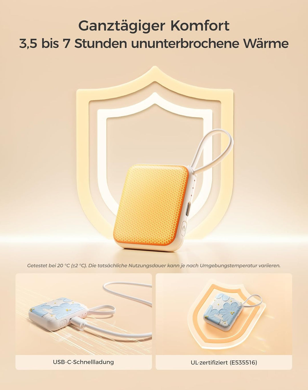 OCOOPA Handwärmer Elektrisch 2er Set, 3 Stufen Wärme, 7H*2 Lange sichere Wärme Taschenwärmer Wiederv