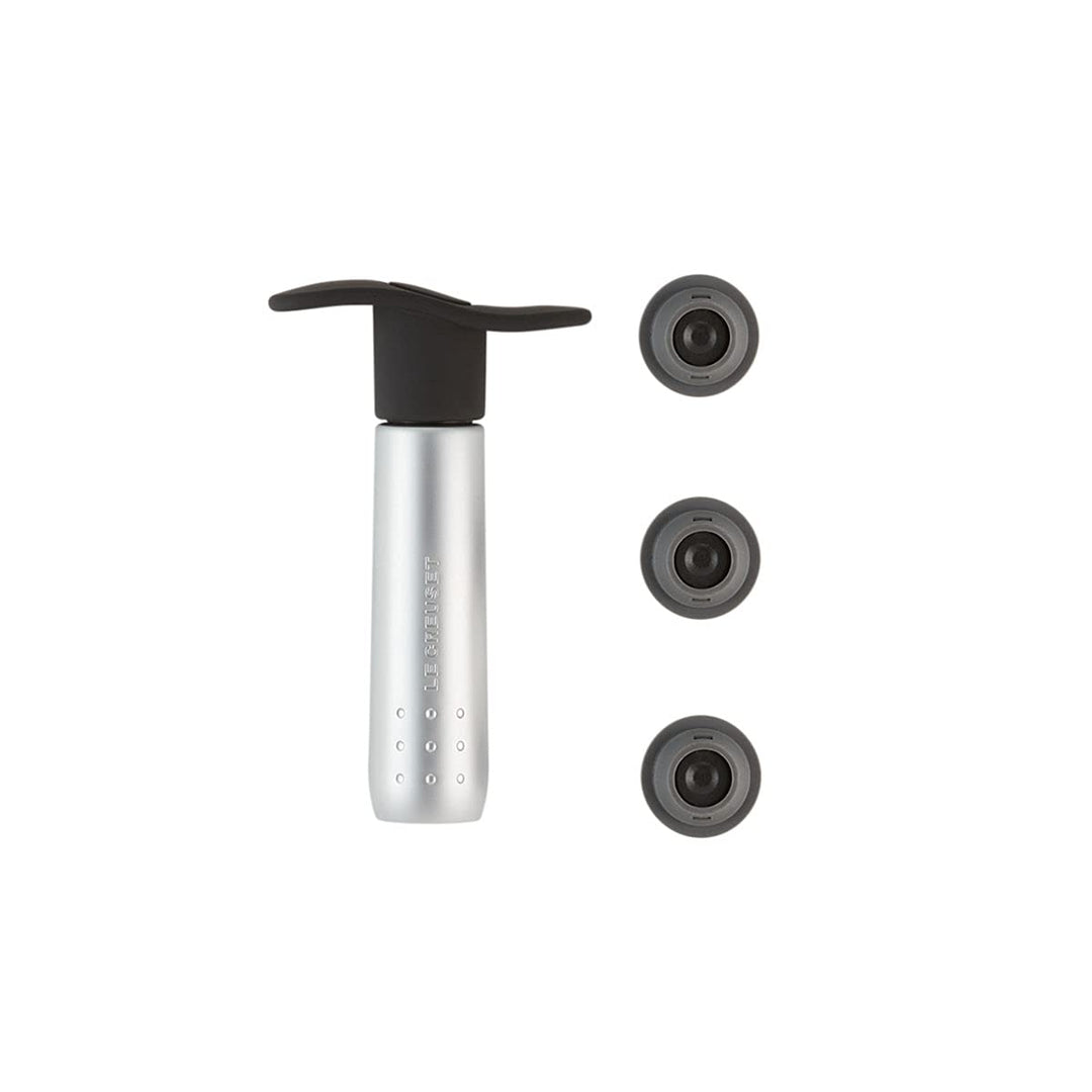 Le Creuset, Weinpumpen-Set inkl. 3 Verschlüssen, WA 137, Chrom matt, 59014013001825 Silber Weinpumpe