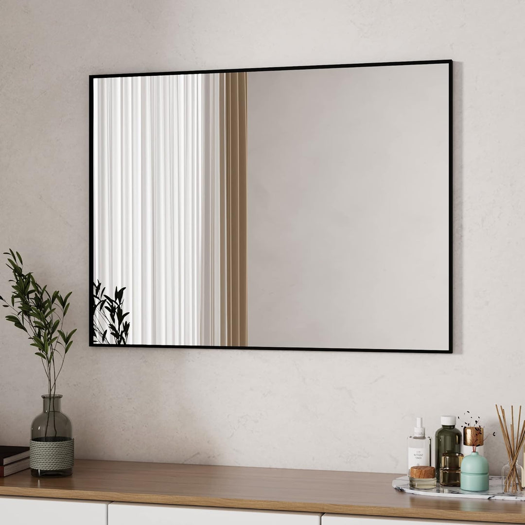 Boromal Spiegel Schwarz 80x60cm Rechteckiger Metallrahmen Badezimmerspiegel Schwarz Badspiegel Schwa