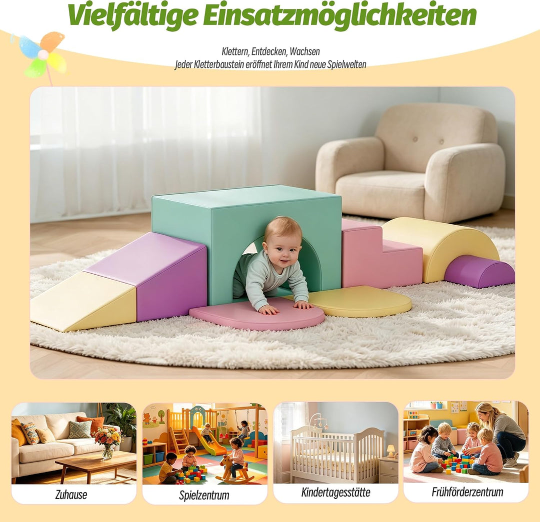 Xilingol 7 TLG.Schaumstoff Bausteine Kinder,Wasserfeste Softbausteine aus PU mit Tunne,Treppe &amp; Ramp