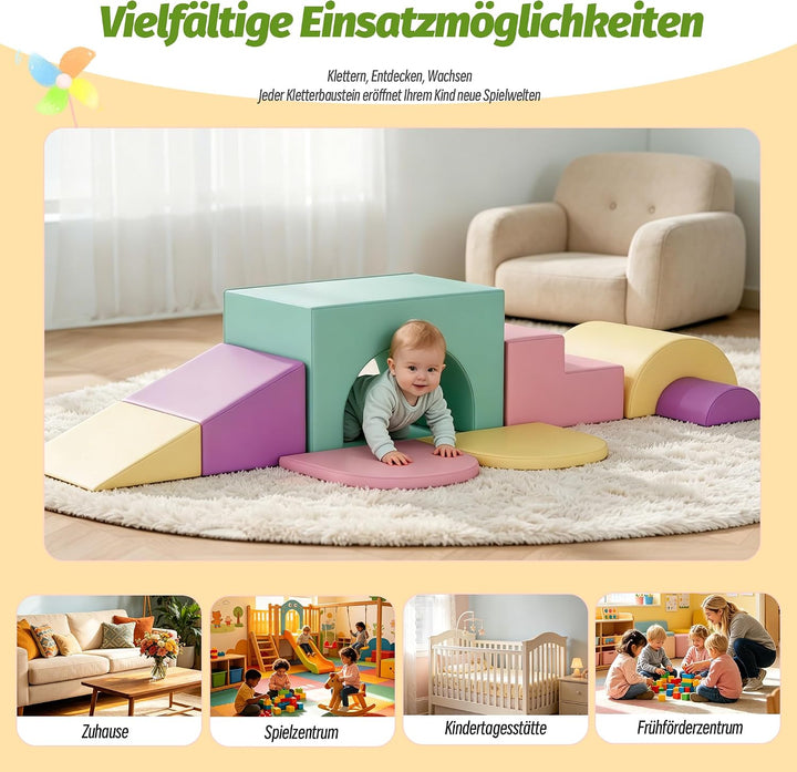 Xilingol 7 TLG.Schaumstoff Bausteine Kinder,Wasserfeste Softbausteine aus PU mit Tunne,Treppe &amp; Ramp