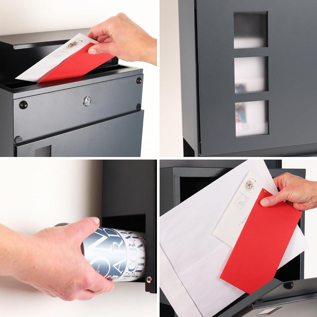 Forgard Briefkasten Anthrazit mit Zeitungsfach (RAL 7016), Postkasten Modern aus Zinkstahl, inkl. Mo