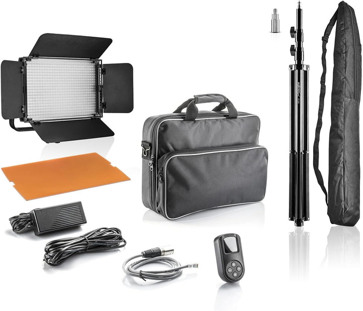 Walimex pro Niova 600 Plus Daylight + WT-806 Lampenstativ – Set aus LED Videoleuchte Dauerlicht Fläc