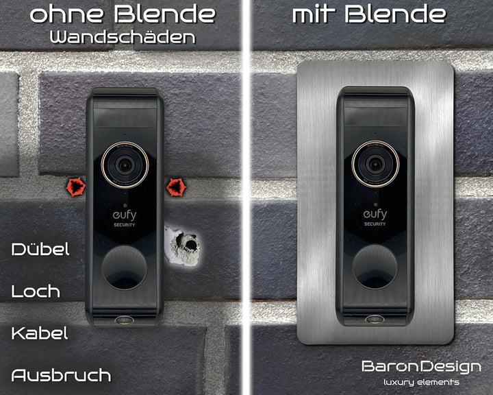 Baron Design | Edelstahl Blende | Zubehör für Eufy Videotürklingel/Video Doorbell | E340, 2K HD, S33