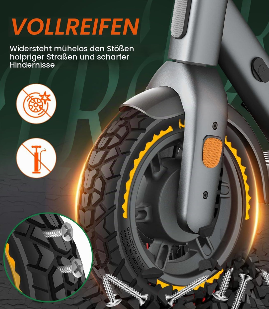 BANGTING 2 PCS 8 1/2 x2 E Scooter Solid Reifen, 8,5 Zoll Vollgummireifen, 50/75-6.1 Ersatzreifen für