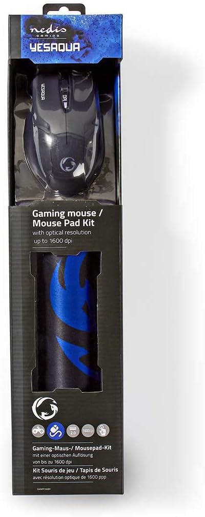NEDIS Gaming Mouse & Mouse Pad Set - Verdrahtet - 800/1200 / 1600 DPI - Einstellbar DPI - Anzahl Knö