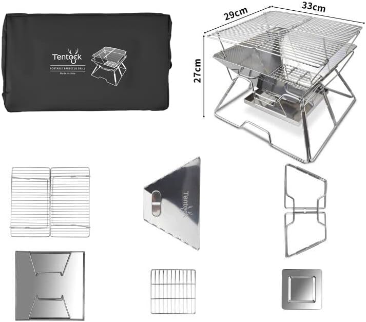 Tentock Tragbarer Holzkohlegrill Picknickgrill Camping Klappgrill Edelstahl, Outdoor Flatbarer BBQ G