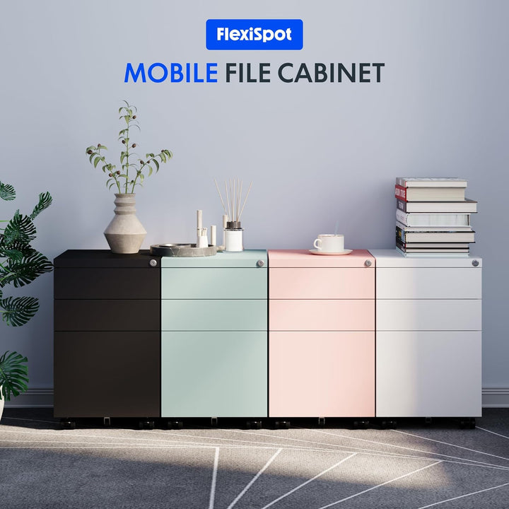FlexiSpot Rollcontainer mit 3 Schubladen, mobiler Aktenschrank mit Rollen, Schubladenschrank Bürosch