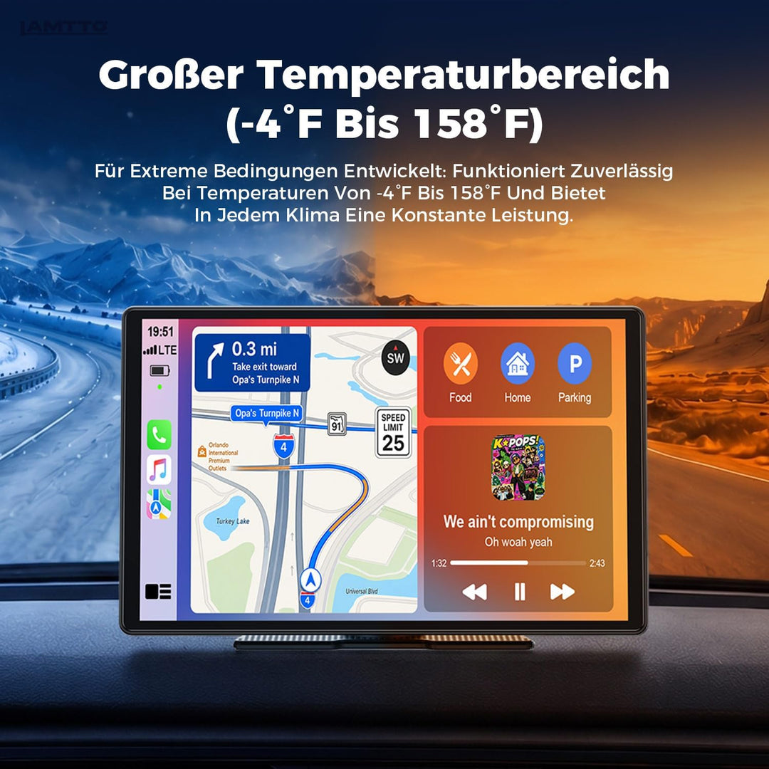LAMTTO 2026 Upgrade 11 Zoll Wireless Carplay Display mit Apple CarPlay und Android Auto, Tragbares C