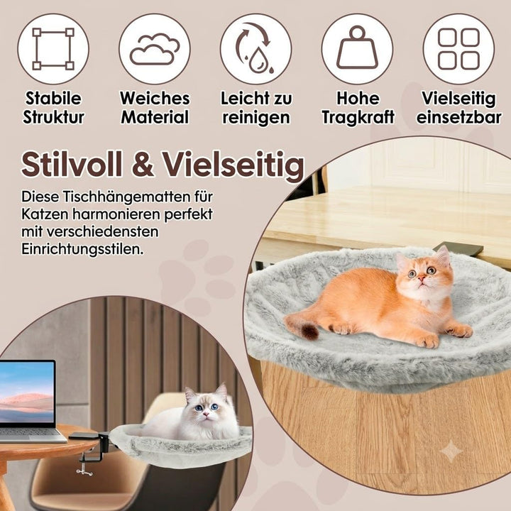 Katzenbett für Schreibtisch, Starke Bequem Katzen-Schreibtischbett bis 20kg, Weiches Katzenliege Sch
