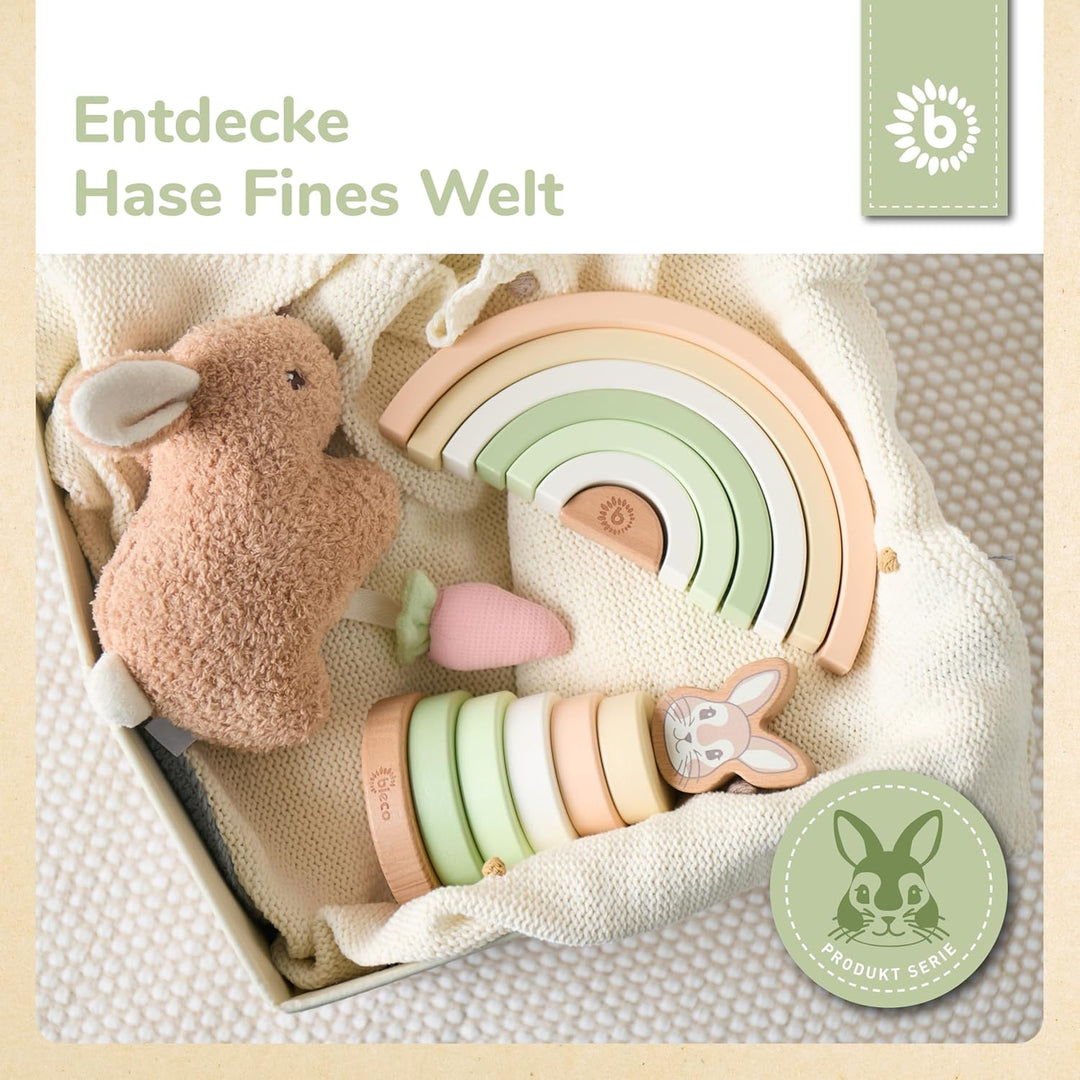 Bieco Hase Fine Stapelturm Baby Holz FSC® 19 cm Steckspiel ab 1 Jahr 7 tlg. Green Mix 10 x 10 x 18.5