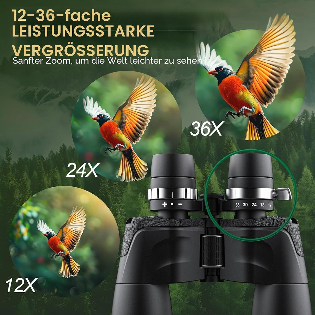 12-36x50 Zoom Fernglas für Erwachsene - HD Fernglas für Vogelbeobachtung, Reisen, Jagd, Konzerte - L
