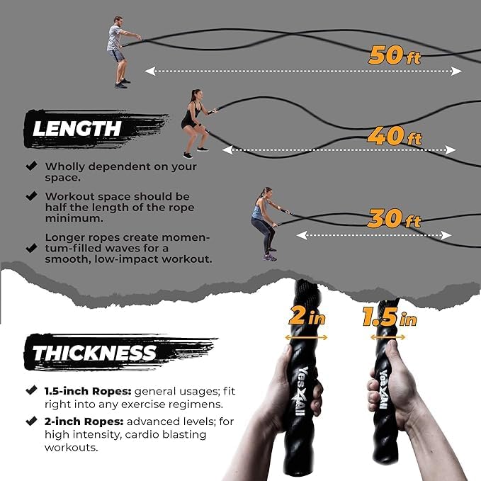 Yes4All Battle Rope, Trainingsseil, Übungsseil mit Schutzhülle - Stahlanker &amp; Riemen inklusive Train