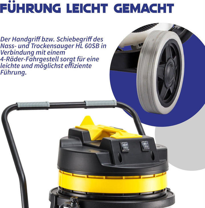 Nass und Trockensauger HL 60SB – Industriesauger, leistungsstarkes Saugsystem mit 2x1000W Motoren, 6