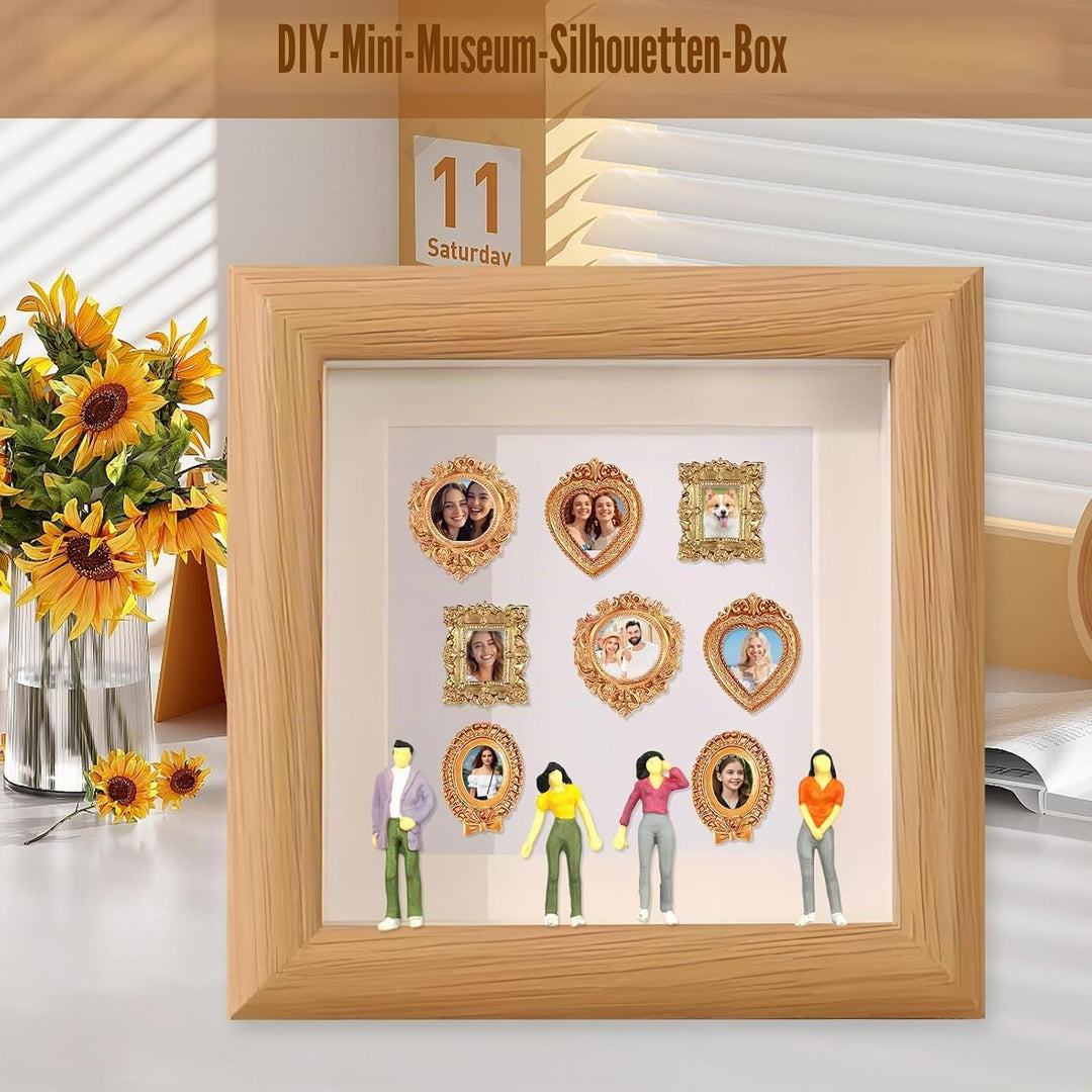 Mini Figuren Museum erinnerungs-B-Ox Mit Goldenen Mini-Rahmen Und Figuren, mini-Museum-silhouettenbo