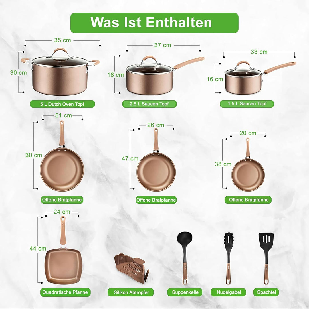 NutriChef Topfset Induktion, Pfannenset 14-teilig, Antihaftbeschichtet, Töpfe & Pfannen PFOA/PFOS-fr