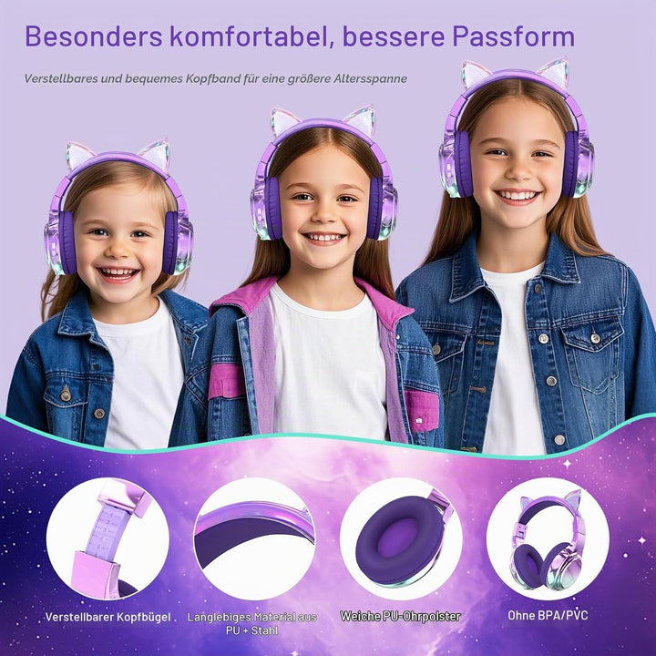 JYPS Bluetooth Kopfhörer Kinder, Metallisch Kabellose Kopfhörer Kinder Over Ear mit 74/85dBA Lautstä