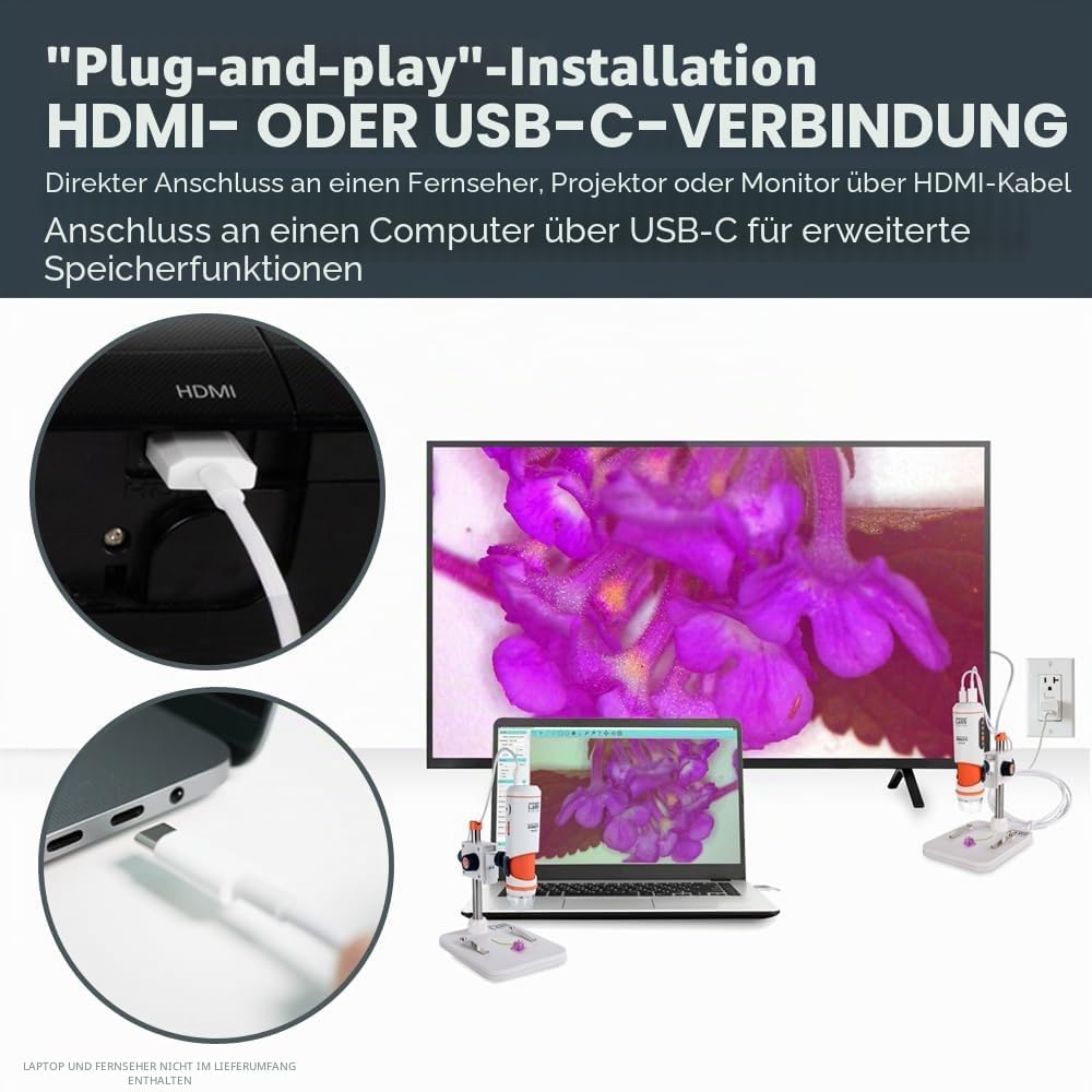 Celestron 44316 MicroDirect 1080P HDMI digitales Hand-Mikroskop, 10- bis 220-fache Vergrösserung, Gr