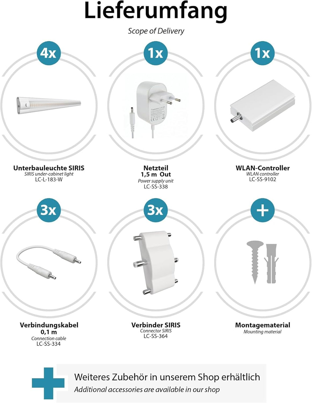ledscom.de Smarte LED Unterbau-Leuchte SIRIS weiss matt mit WLAN-Controller, flach, Smart-Home, Alex