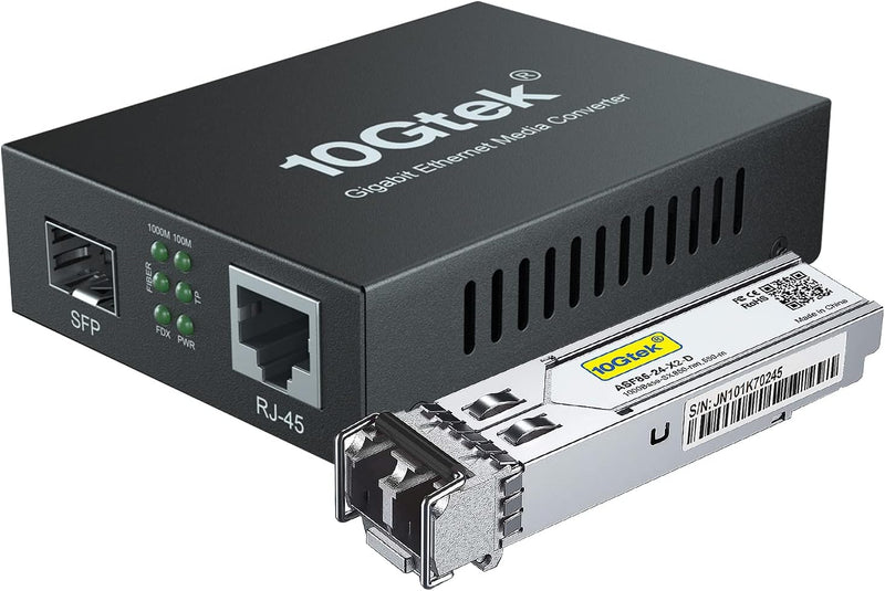 10Gtek® Gigabit Ethernet Medienkonverter, SFP Slot mit SFP SX Modul, Multi-Mode Dual LC Faser, 850nm