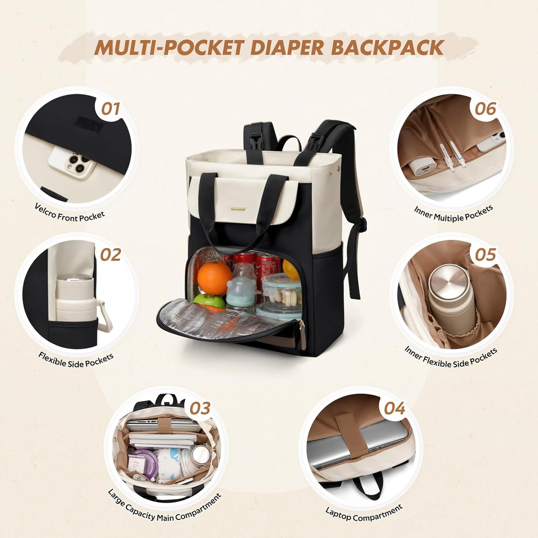 GOLF SUPAGS 25L Baby Wickelrucksack mit Tragbarer Wickelauflage und Kinderwagengurte, Lsoliertes Lun