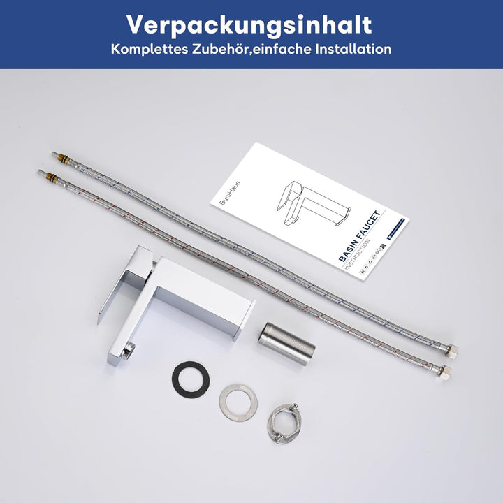 Waschtischarmatur Edelstahl Wasserhahn Bad mit Auslauf Höhe 110 mm, Mischbatterie Waschbecken Wasser