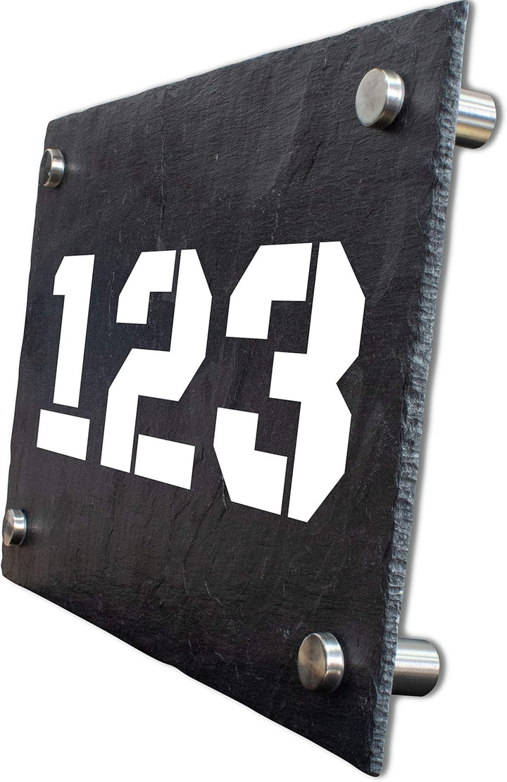 wandmotiv24 Personalisierte Hausnummer Hausnummernschild aus Naturstein Schiefer, auf Schiefertafel,