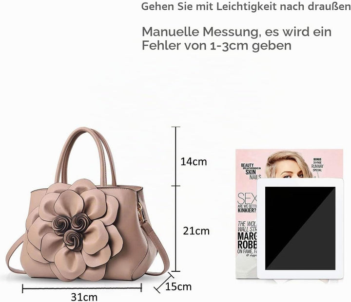 NICOLE &amp; DORIS Modische Damen-Umhängetasche, Handtasche, Umhängetasche, Blumenmotiv Khaki, Khaki