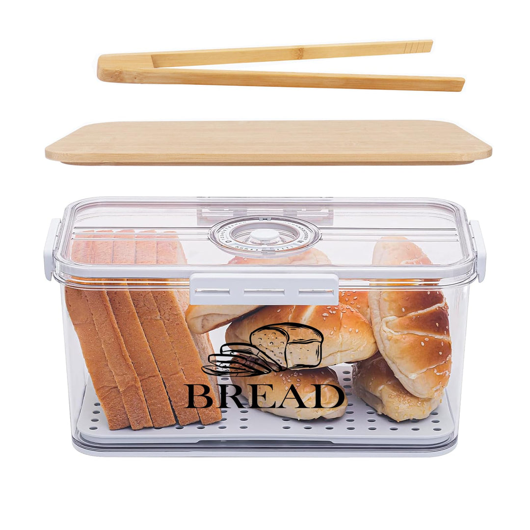 Brotbox Acryl 32 cm, Brotkasten mit Bambusdeckel für Küche Brot | Transparente Brotaufbewahrungsbox