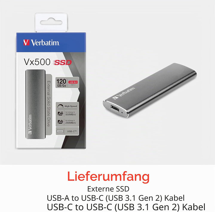Verbatim Vx500, externe SSD-Festplatte 240 GB, USB 3.1 Gen 2-Controller, 500 MB/s Lesegeschwindigkei