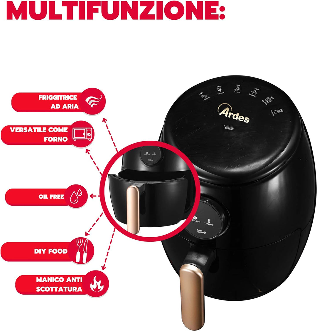 ARDES - Heissluftfritteuse 2 Liter Fassungsvermögen Air Fryer klein mit Digitalanzeige und 60-Minute