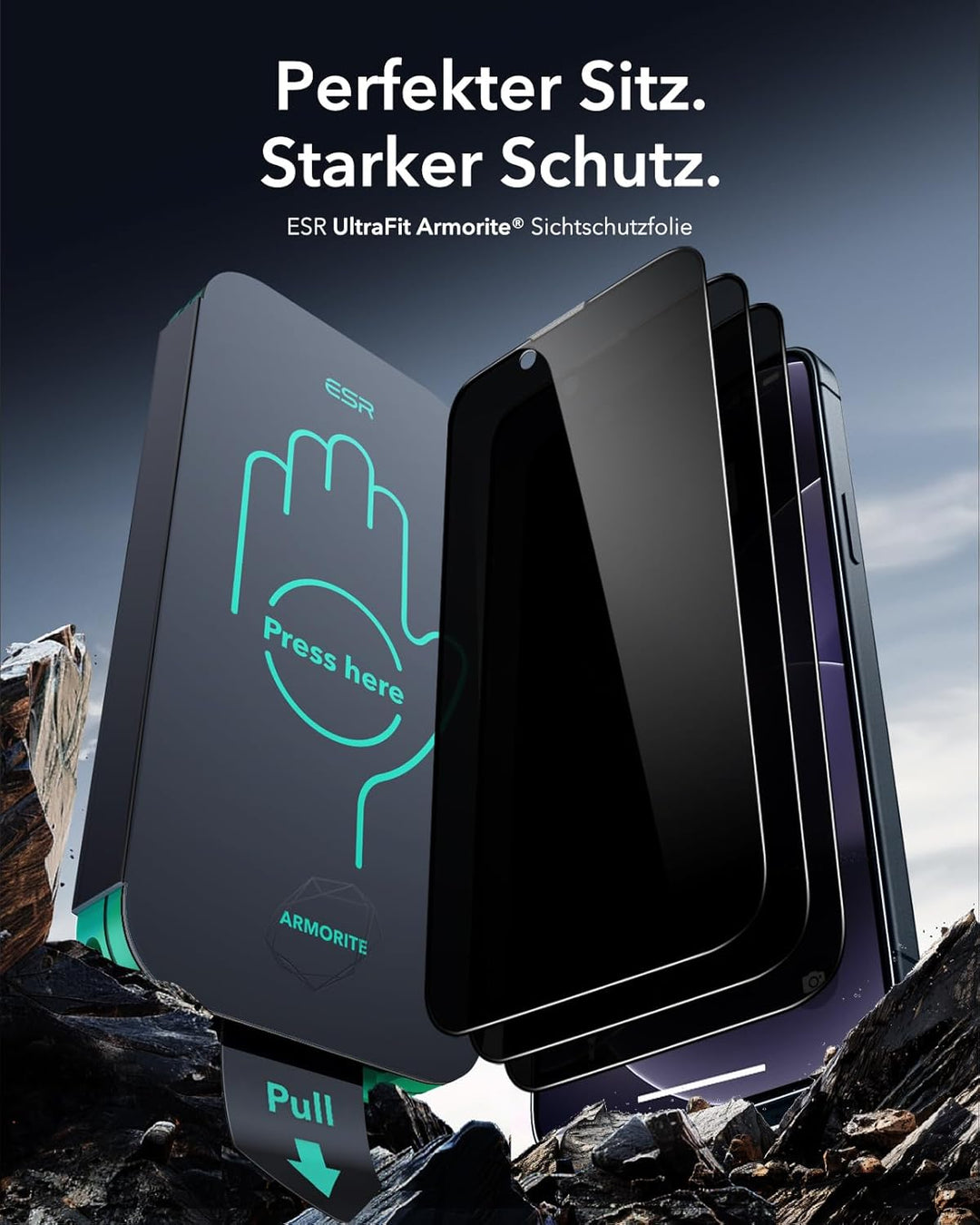 ESR für iPhone 14/13/13 Pro für Panzerglas, 9H+ Display Sichtschutzfolie aus gehärtetem Glas 3 Stück