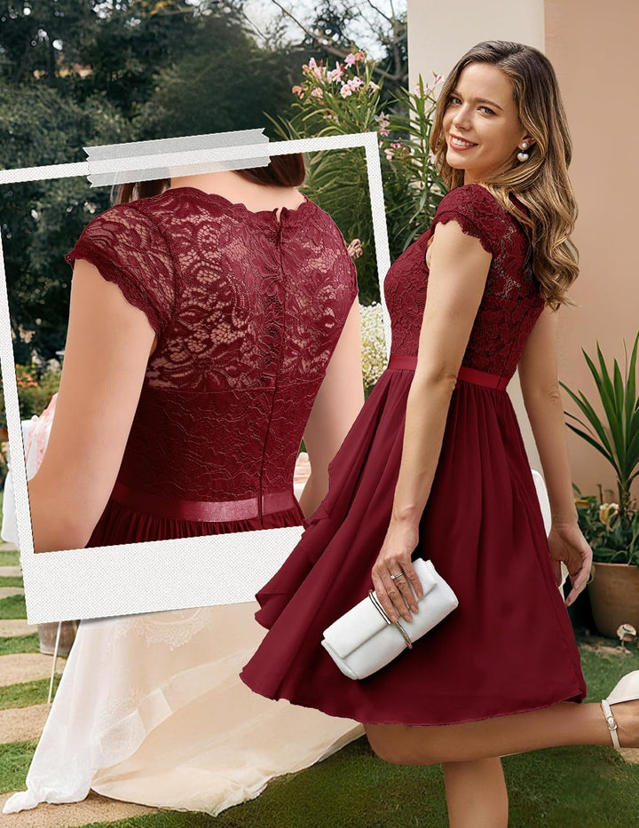 Wedtrend Cocktailkleid Damen Knielang Abendkleid Elegant für Hochzeit Elegant A Linie Rüschenkleid D