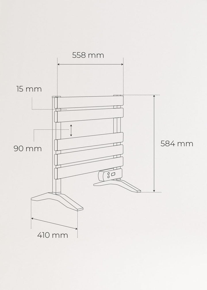 CREATE / WARM Towel Mini 150W / Elektrischer Badheizkörper Schwarz mit Standfüssen und Regal / 52,3x