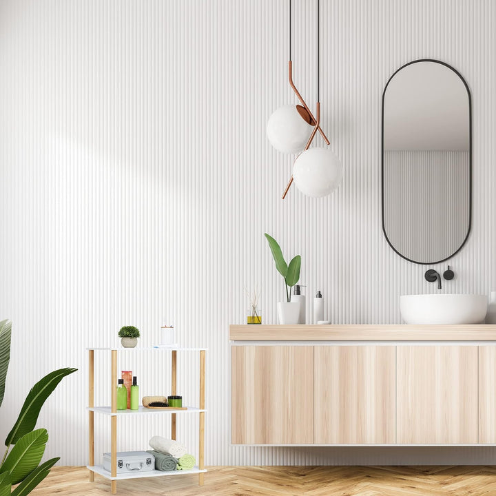Relaxdays Standregal, 3 Ebenen, MDF & Bambus, HBT: 79 x 60 x 40 cm, Küchenregal stehend, Badezimmerr
