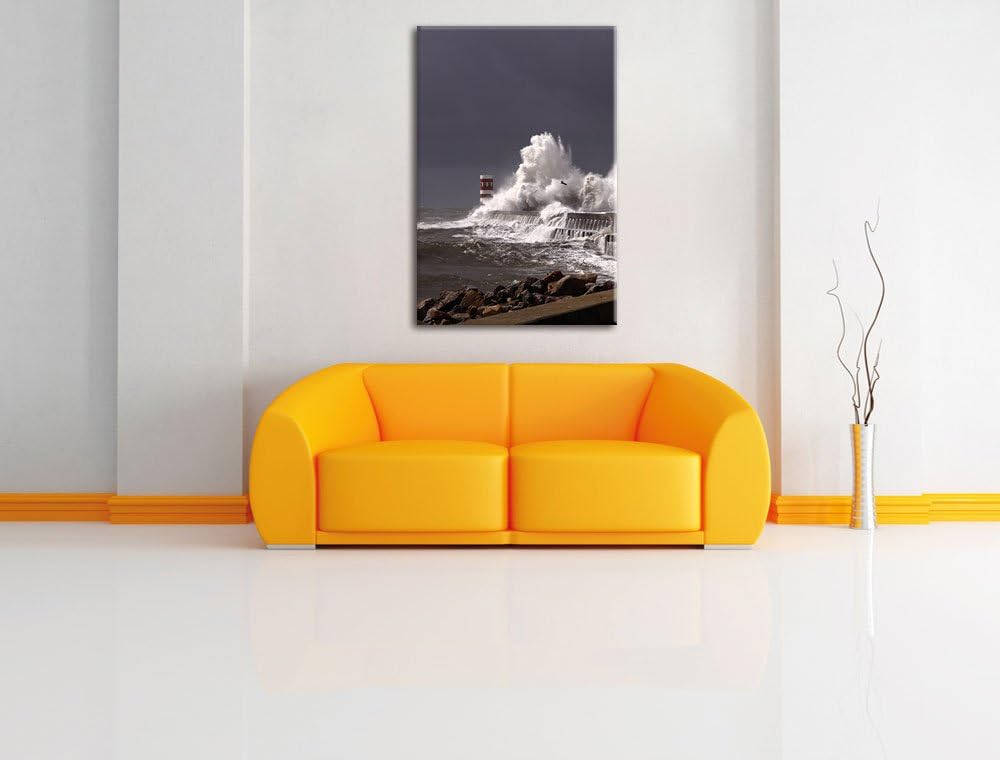 Pixxprint Küste Meer Wellen / 100x70cm Leinwandbild bespannt auf Holzrahmen/Wandbild Kunstdruck Deko