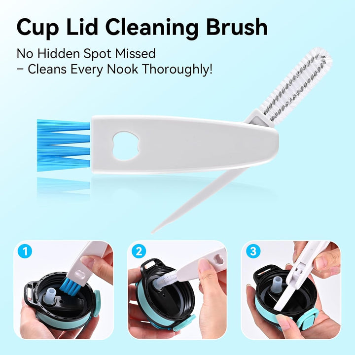 SLUXKE Long Handle Bottle Brush Set with Straw Cleaner Brush and 3 in 1 Cup Lid Cleaning Brush, Wate