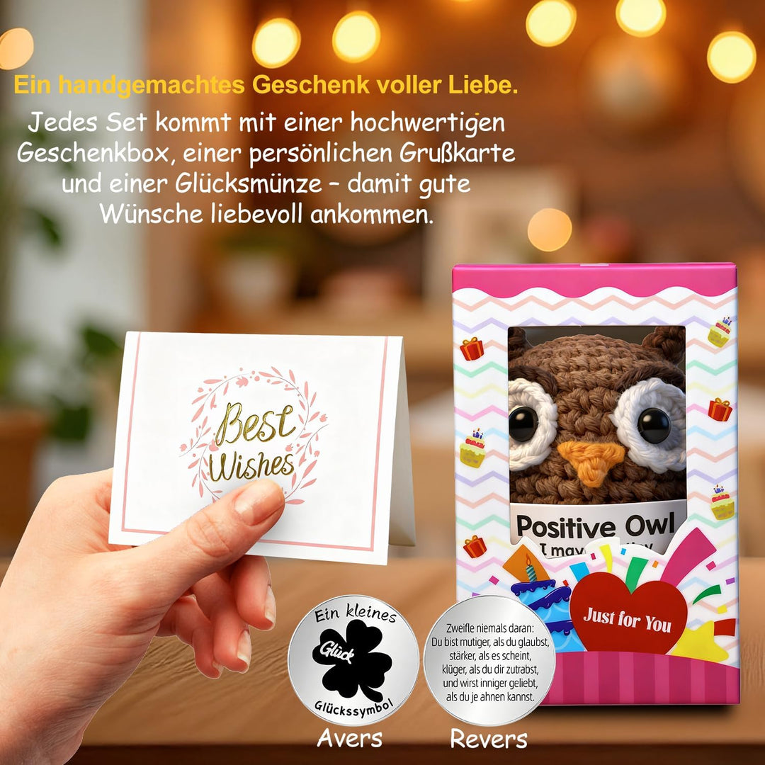 Handgefertigtes Häkel-Dekoelement Eule – Emotionales Begleitobjekt & Geschenk für Erwachsene zu Weih