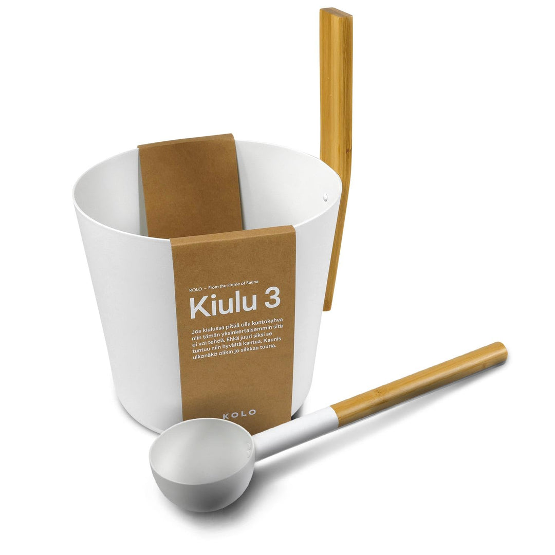KOLO Sauna Kübel 3 & Kelle - Sauna Aufguss Set - Sauna Eimer 5l aus Aluminium Weiss - 300ml Aufgussk