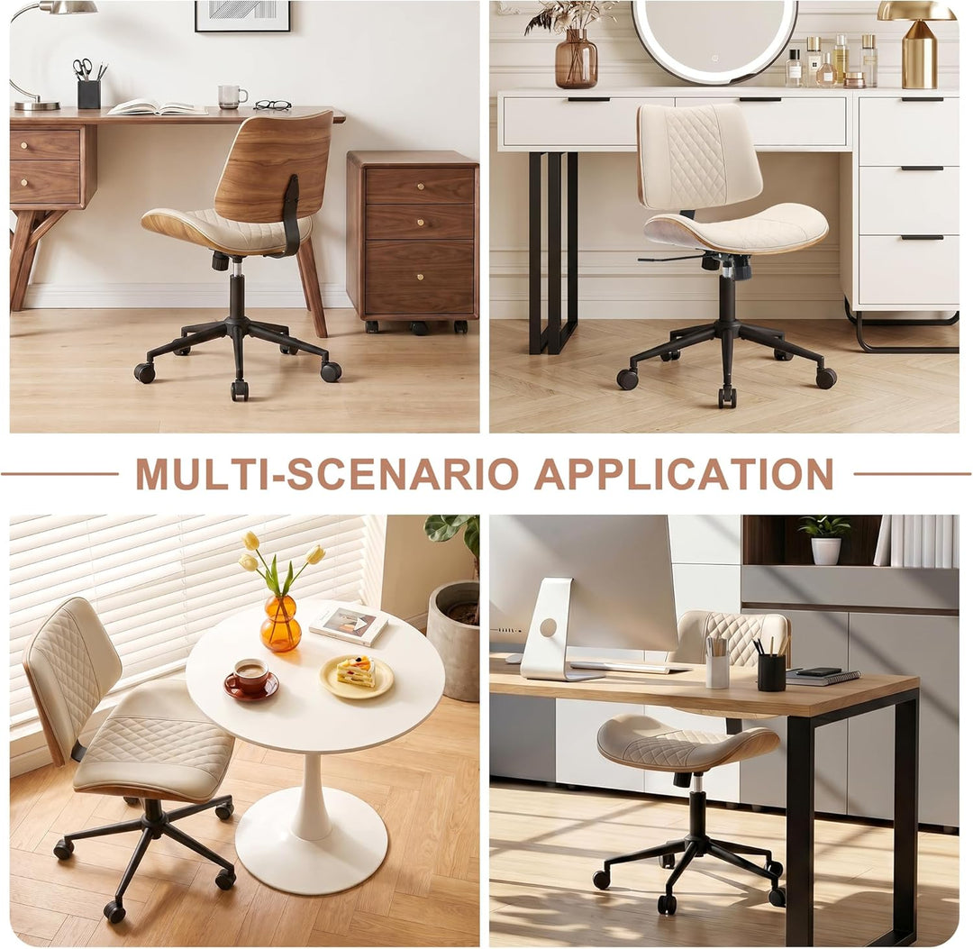 Bürostuhl ohne Armlehne Schreibtischstuhl Leder Holz Modern Homeoffice Chair Wippfunktion bis 136 kg
