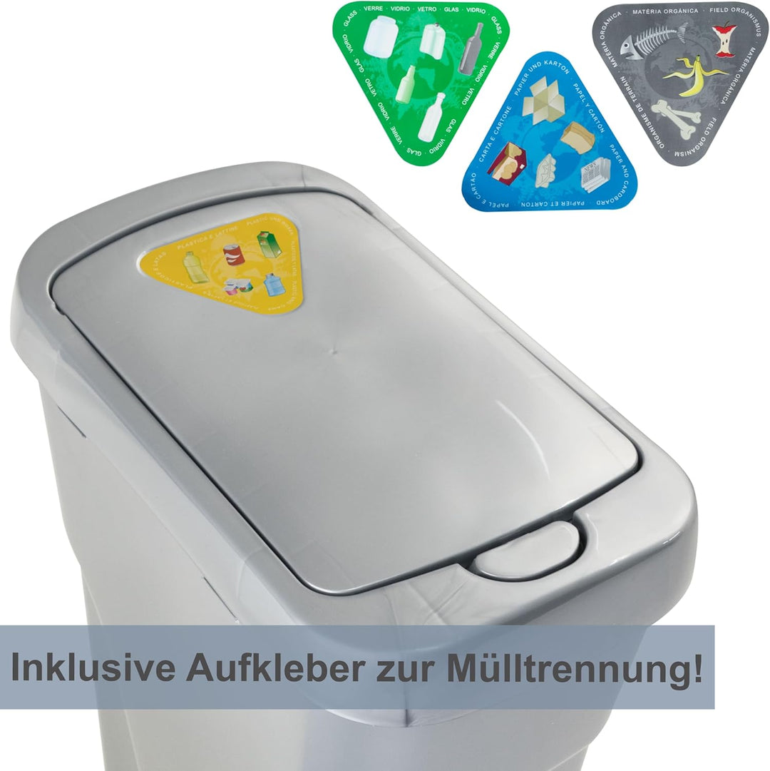 Hummelladen 25 Liter Mülltonne Grau Recyclingtonne 21x36x52cm mit abnehmbarem Druckdeckel - Schmal R