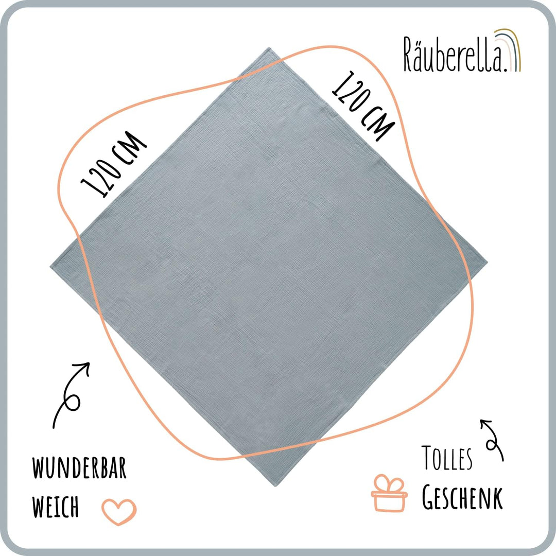 Räuberella ® Original Kuscheldecke 120cm x 120cm Babydecke aus 100% Musselin Bio Baumwolle - Geschen