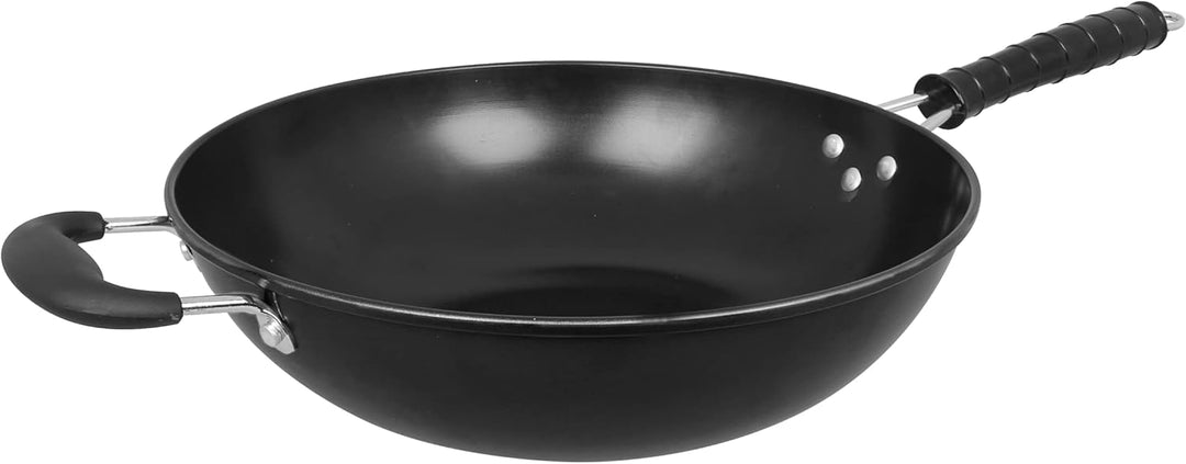 Homiu Wok Traditionelles Design mit 2 Griffen, antihaftbeschichtet, grosse Pfanne, Bakelit-Griff, Ka
