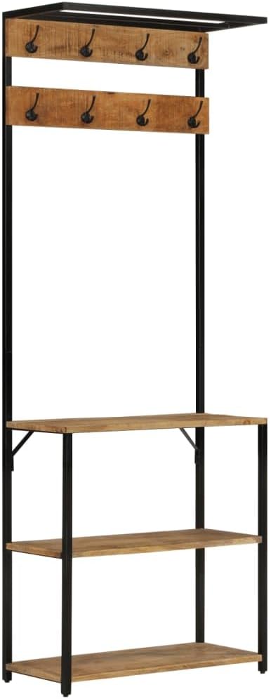 Hothingwell Garderobenständer, 8 Haken, massives Mangoholz | 3 Schuhregale, robuster Eisenrahmen, fü