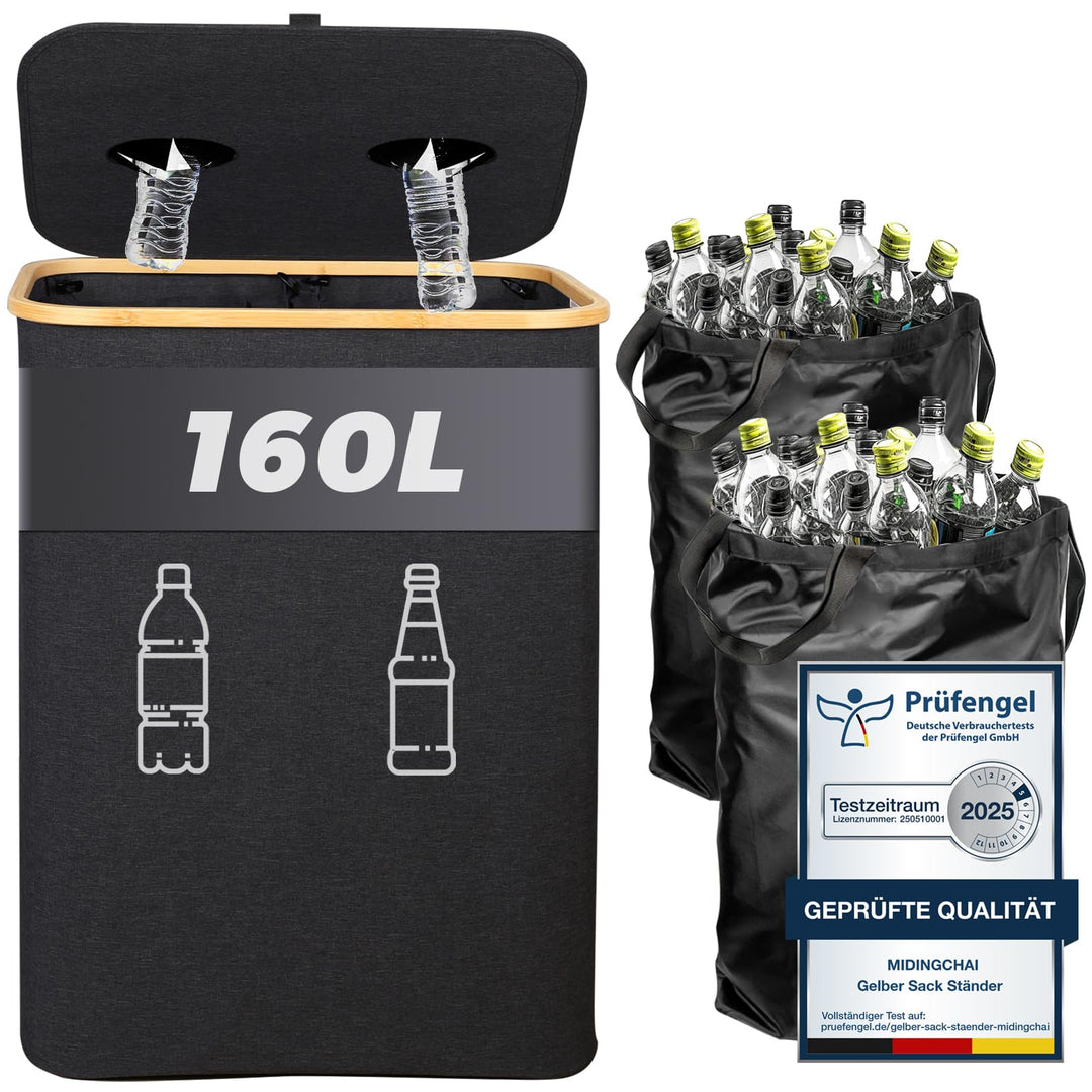 MIDINGCHAI 160L Pfandflaschen Sammelbehälter mit Deckel, Behälter Leergut & Altglas & Papiermüll Rec